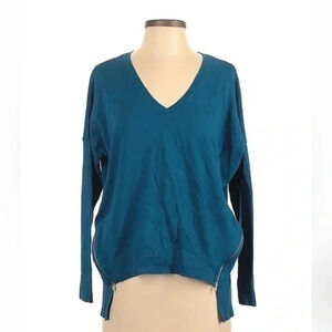 Express | Teal Sea Blue Zippered Sides Long Sleeve Sweater Size Small S Y2K